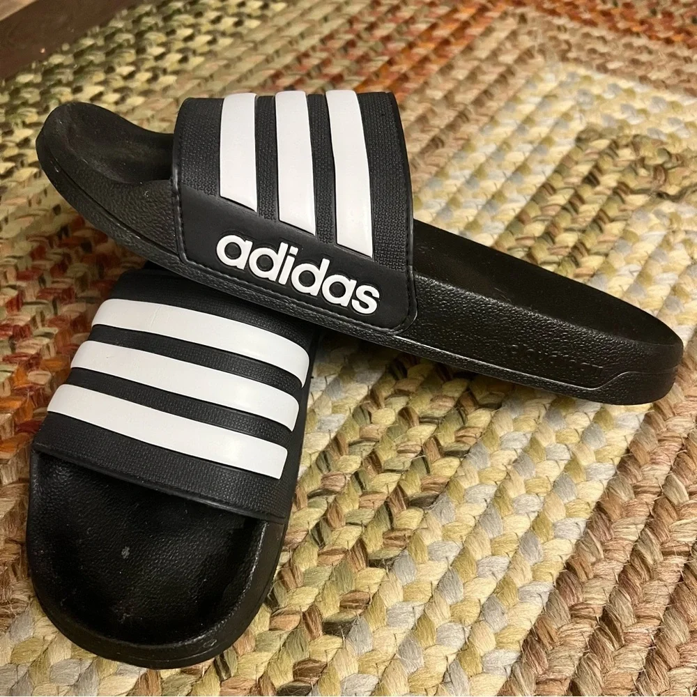 Adidas Black and White Striped Slides size 11